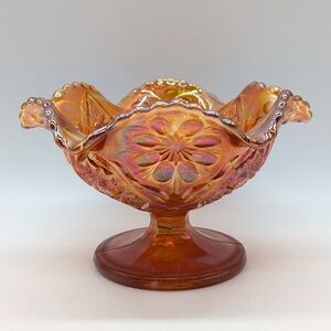 Vintage Carnival Glass Marigold Iridescent Footed Compote Fruit Bowl Dish